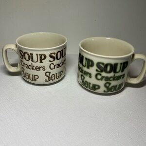 Vintage Soup and Crackers Mugs. Made in England. embossed lettering